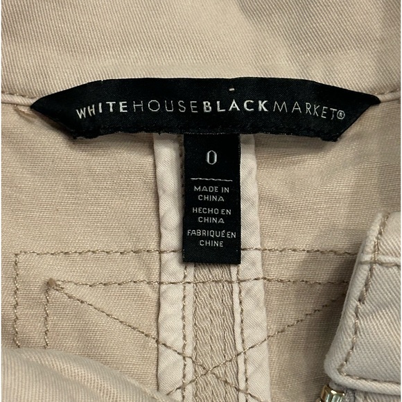 White House Black Market Beige Military Jacket Full Zip Snap Pockets - Picture 5 of 10